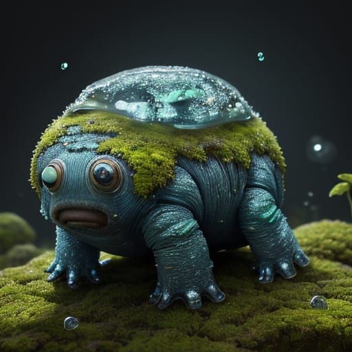 Highly Detailed Tardigrade on Bioluminescent Moss