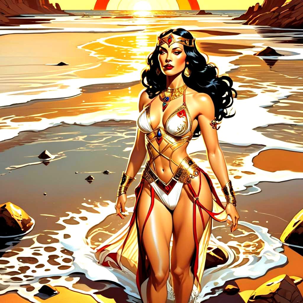 Dejah Thoris on Martian Beach in Art Deco Style