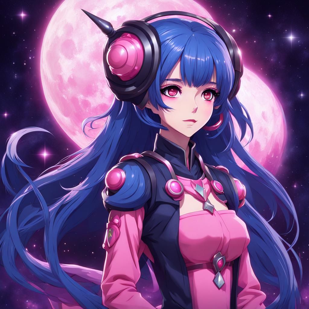 Magical Alien Girl with Pink Skin in Anime Style