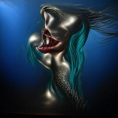 Hyperrealistic Evil Mermaid in Dark Ocean, 8K