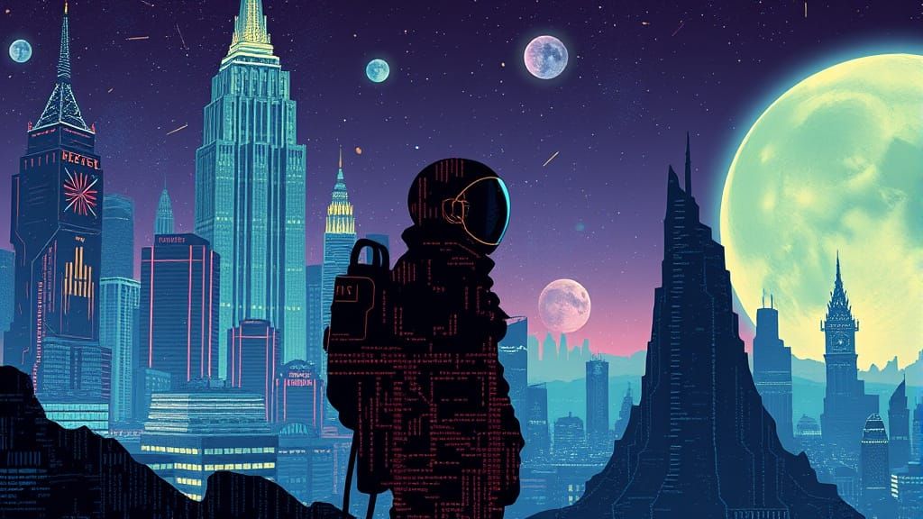 Cyberpunk Astronaut in a Futuristic Utopian Landscape