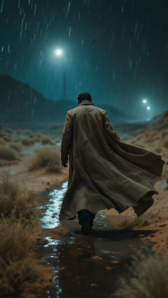 Desert Wanderer in Stormy Night