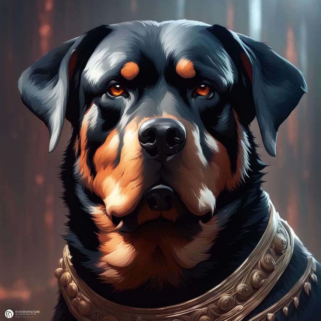 Rottweiler Hellhound Portrait in Hyperdetailed Style