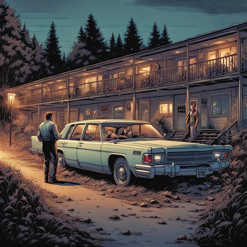 Motel Employee Horror in Comic Book Style