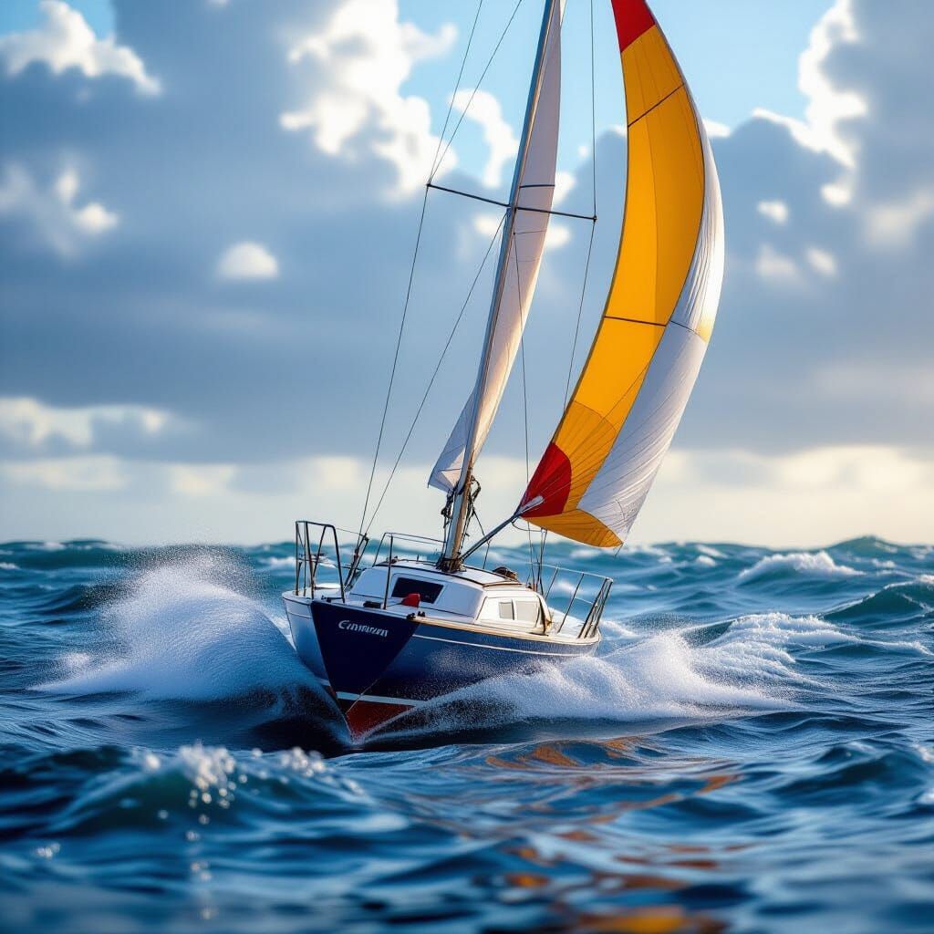 Sailboat Spinning in Stormy Seas with Bokeh