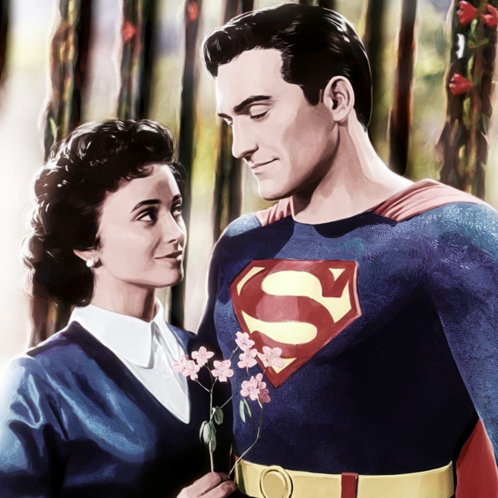 Lois Lane and Superman in Sunlit Meadow