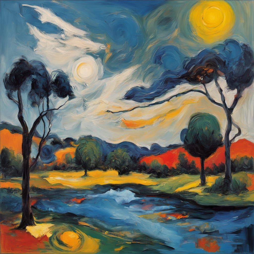 Vibrant Abstract Forest Landscape in Fauvist Style