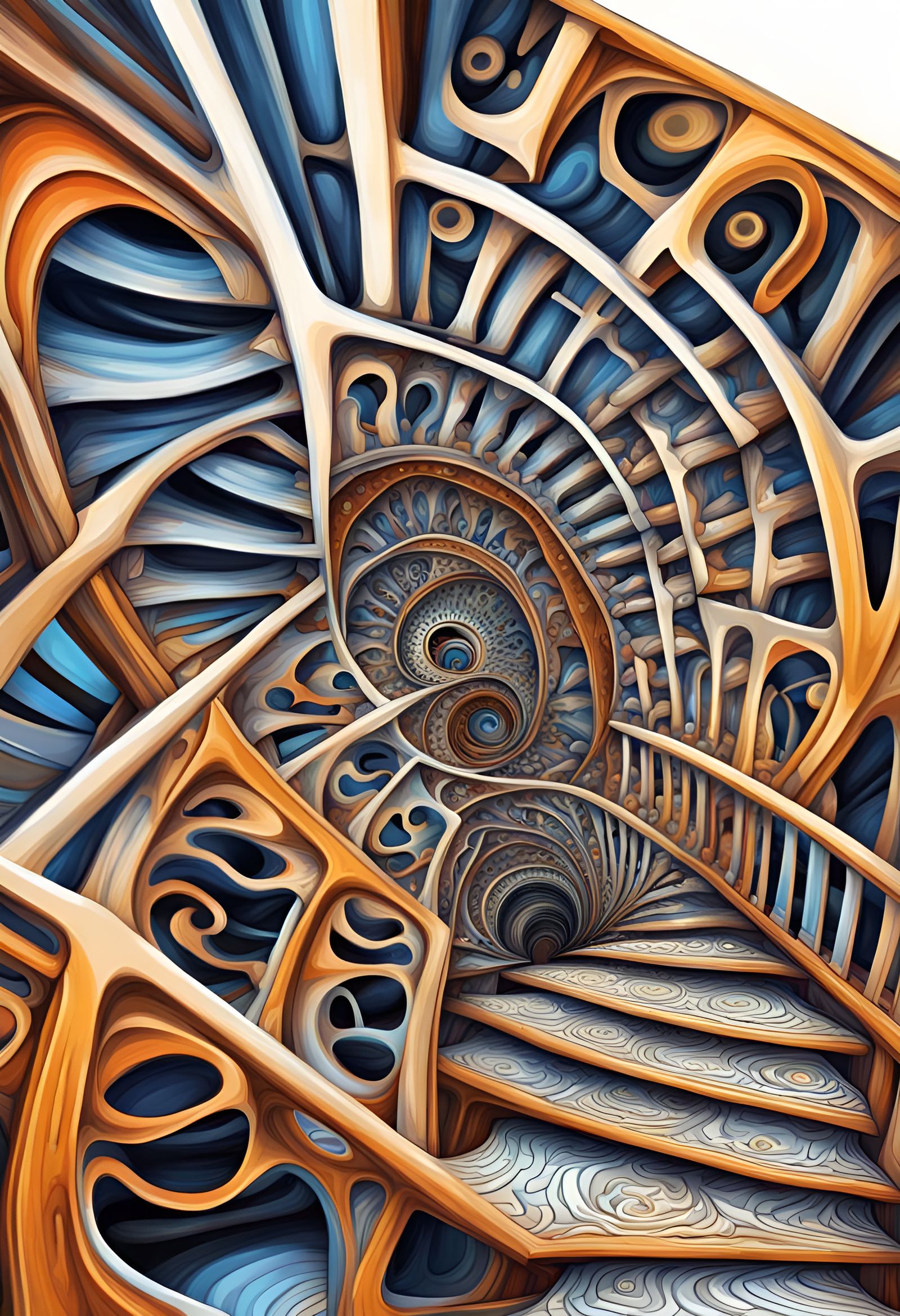 Photography of Amazing intricate complex convoluted optical illusion of things inside of things, stairs inside of stairs...