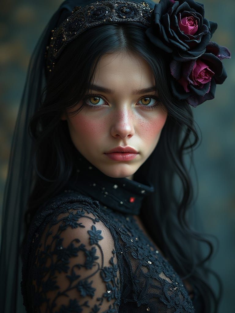Ethereal Gothic Goddess in Black Velvet