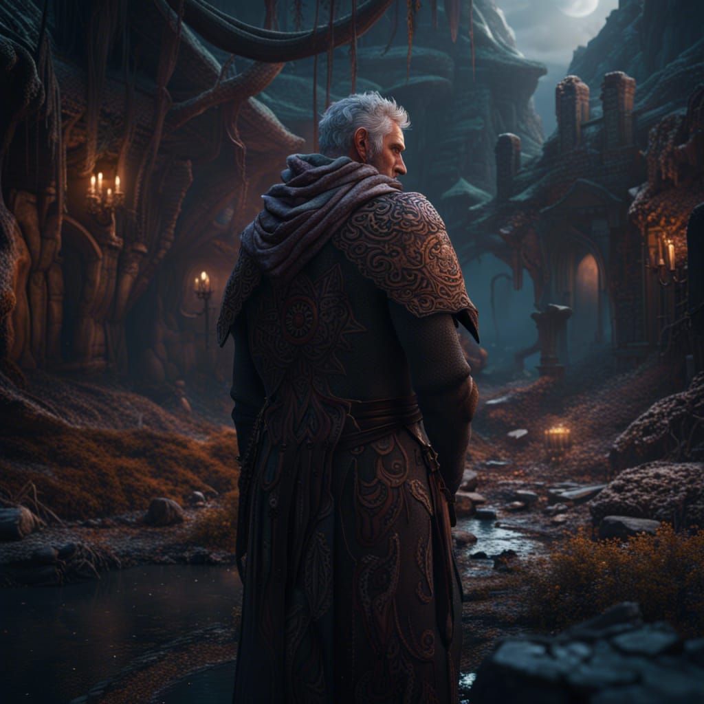 Sad Man in Detailed Matte Painting Style