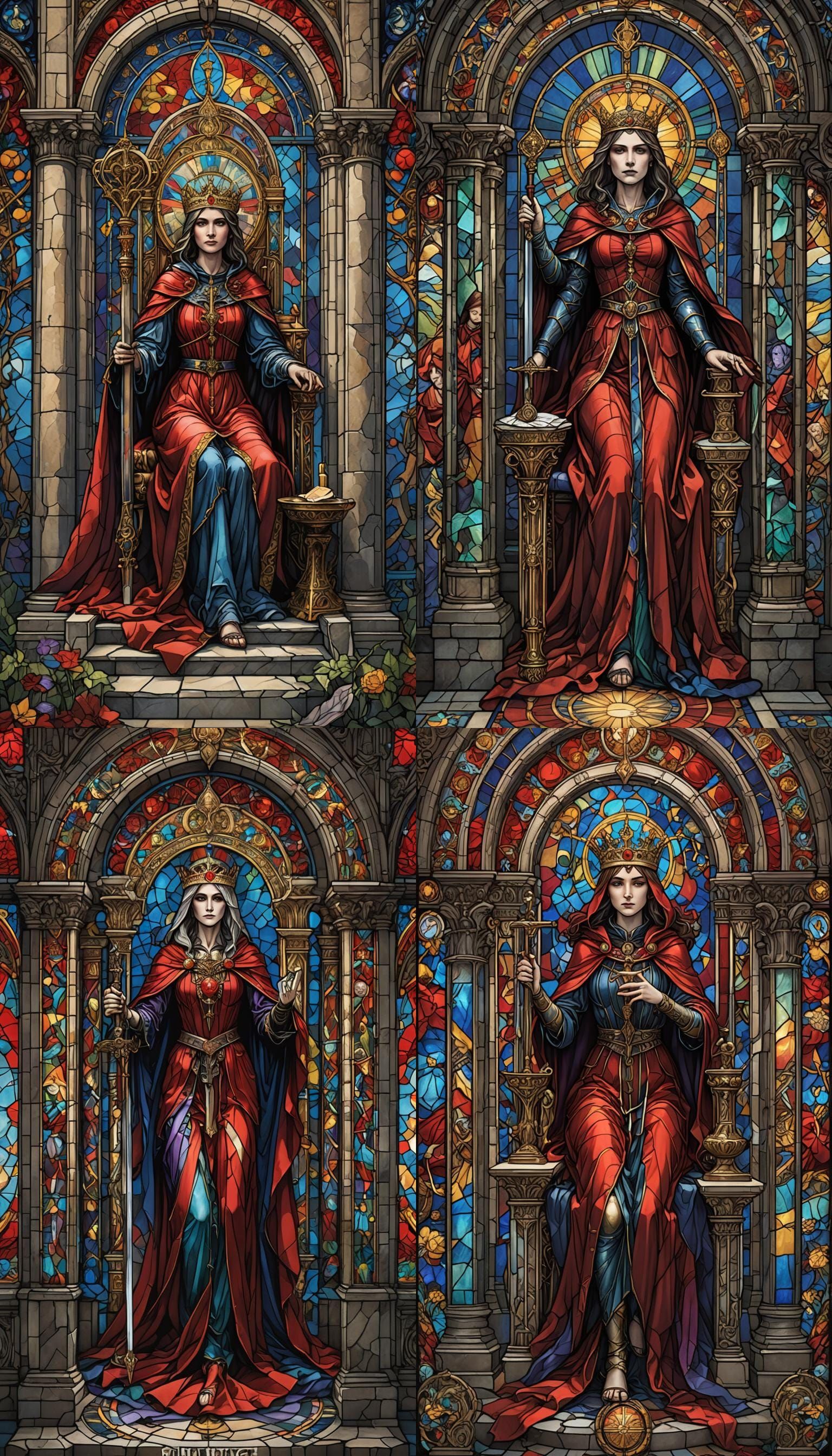 Justice Tarot Card in Gothic Stained Glass