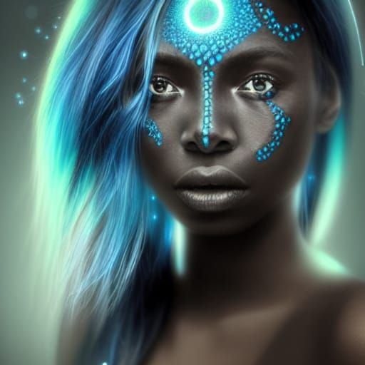 Bioluminescent Galaxy Goddess with Tribal Markings