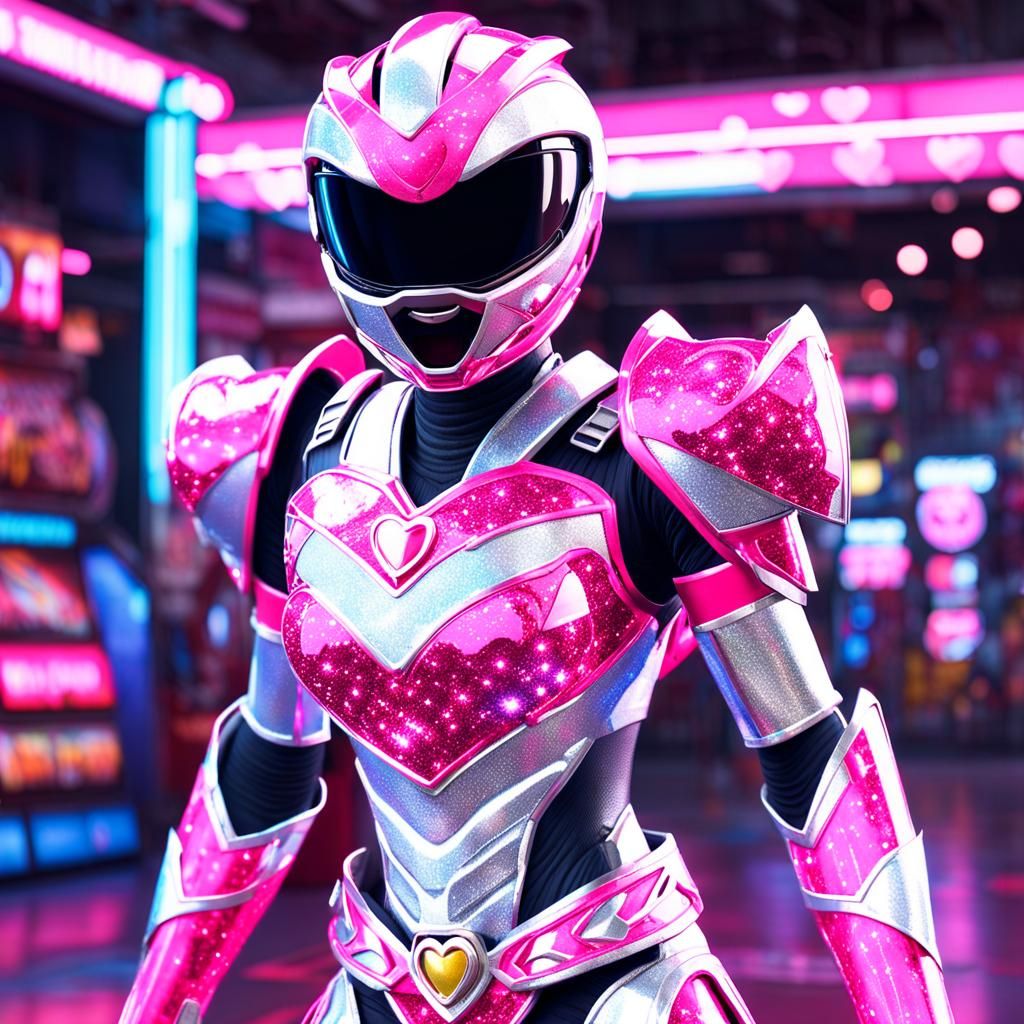 Pink Power Ranger in Tokyo Arcade, 3D Rendered