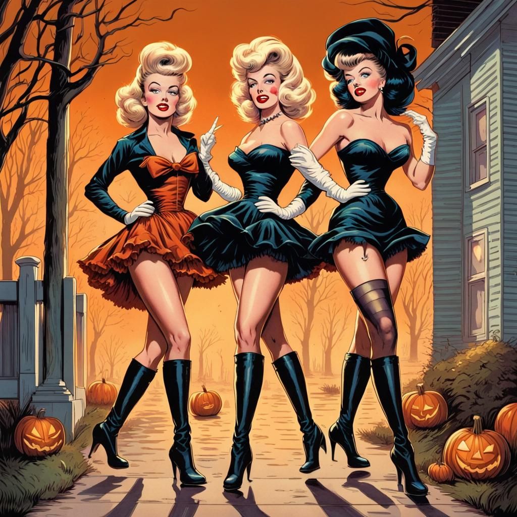 Halloween Pinups Dancing in Boots: Comic Book Art
