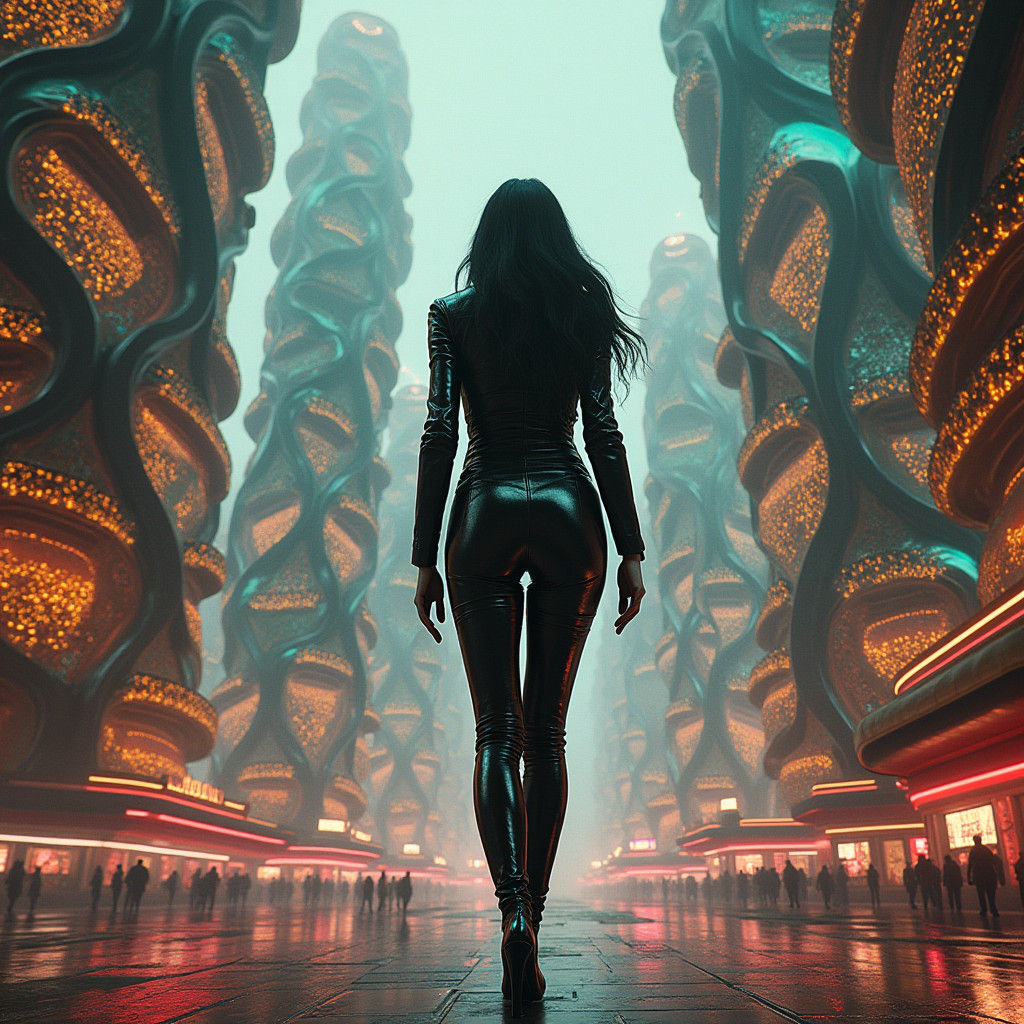 Actress Cristina Ricci in a Futuristic Metropolis of Lipstic...