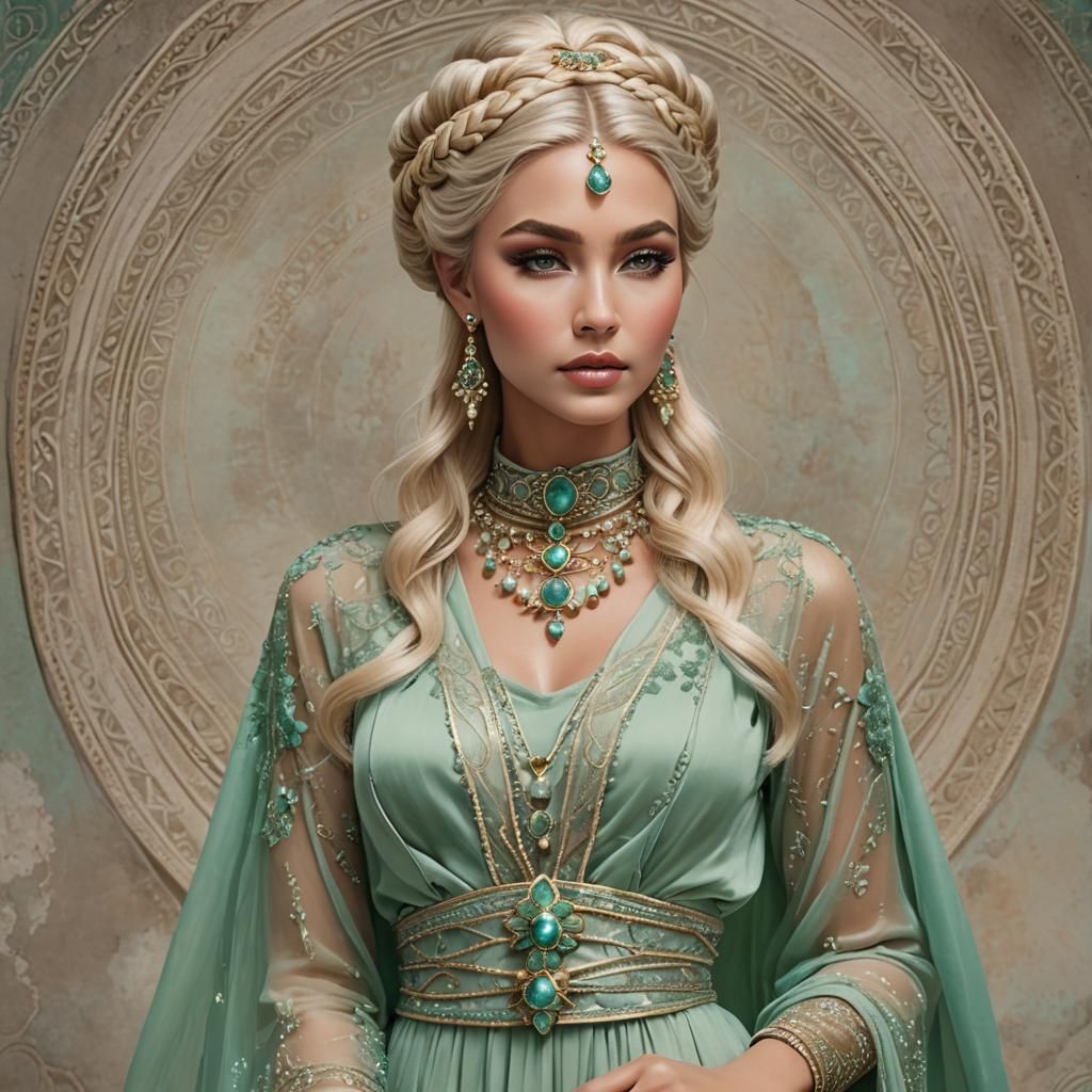 Variscite Goddess of Harmony in Celadon Gown