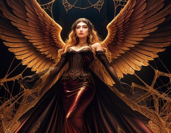 Angel in Sin's Web: Art Nouveau Oil Painting