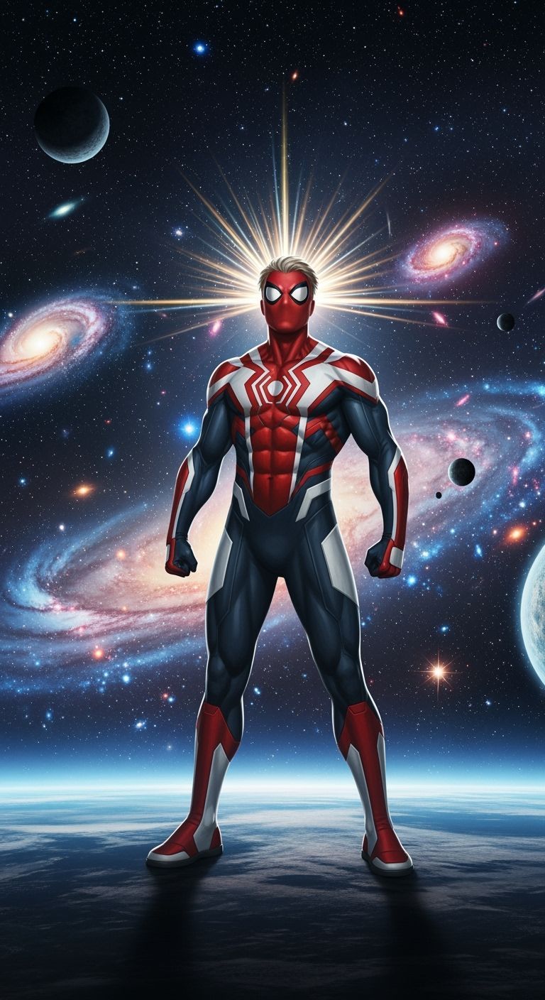 Heroic Figure on Cosmic Landscape with Radiant Halo