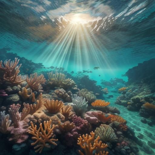 Underwater Mountain Lake with Coral Reef in HDRI