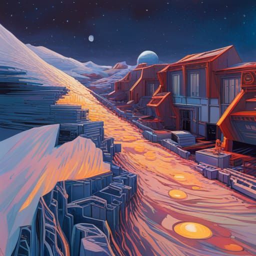 Synthwave Moon City in Retrofuturistic Style