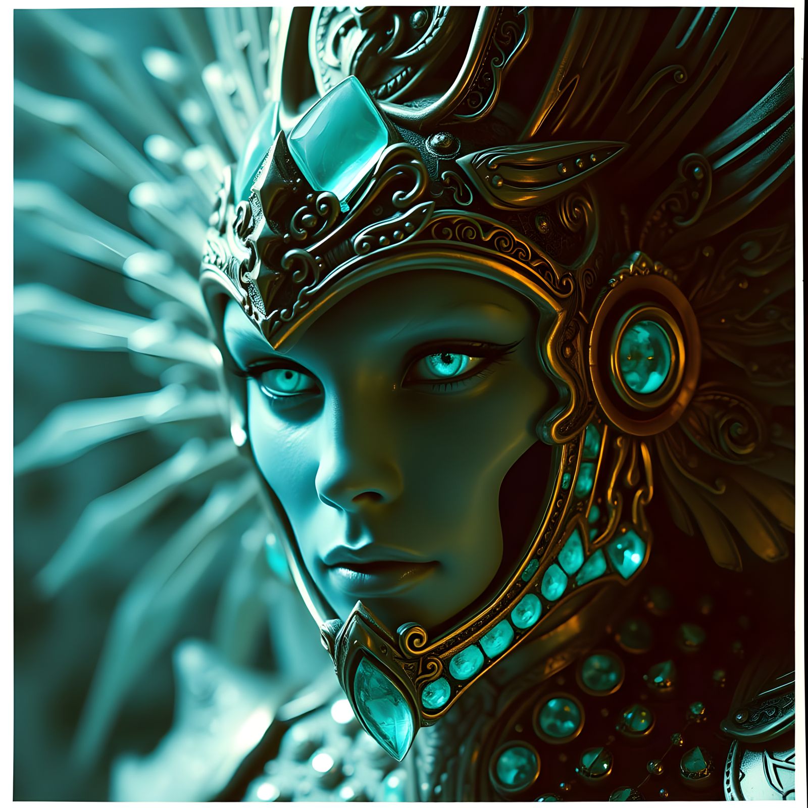 Ethereal Aquamarine Angel Face in Cinematic Film Still