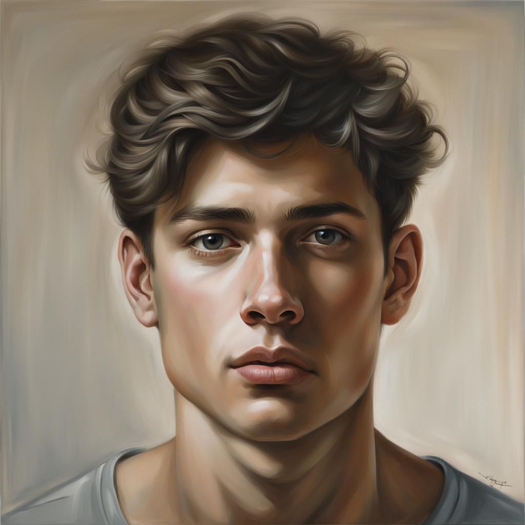 Hyper-Realistic Portrait of a Contemplative Young Man
