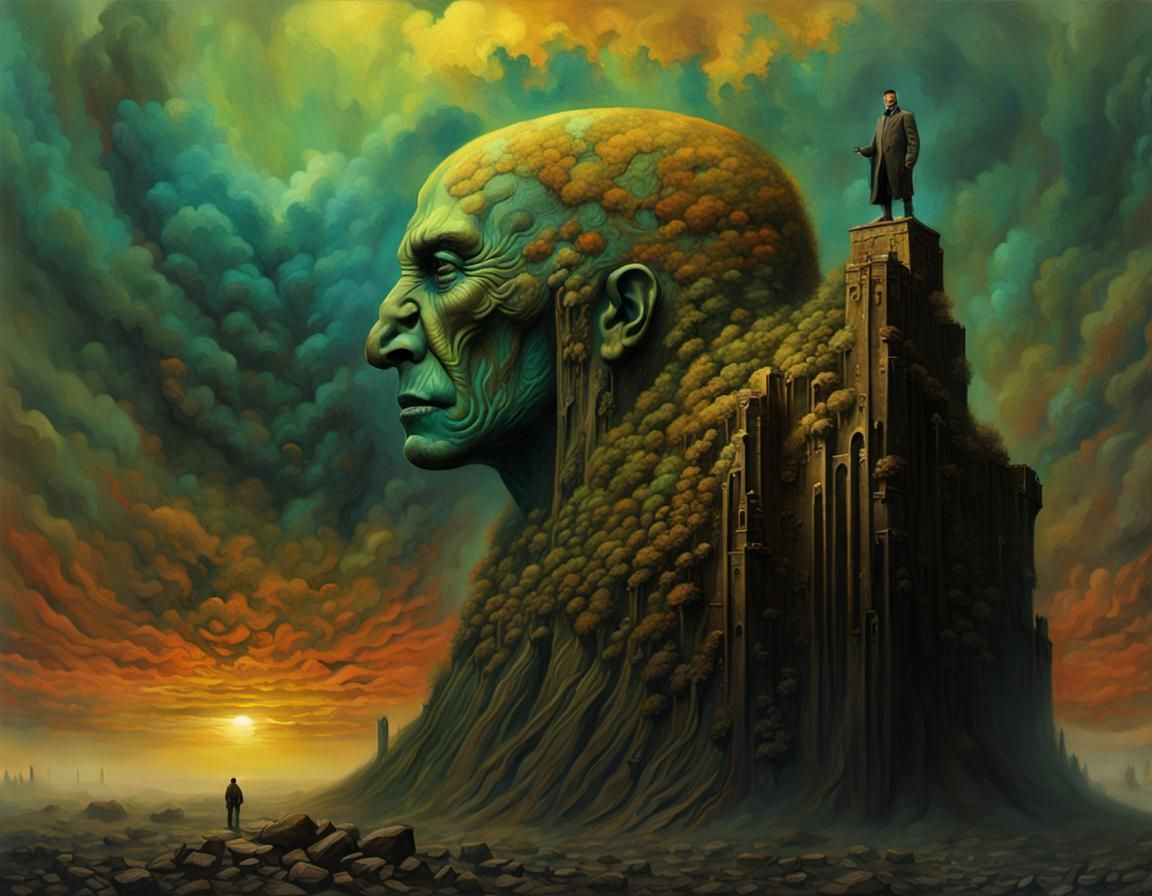 Surreal Portrait of Handsome Man in Dystopian Style