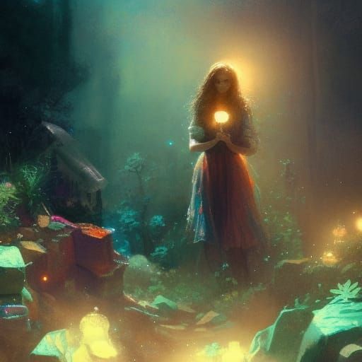 Ghost Woman in Terrarium with Mineral Rocks