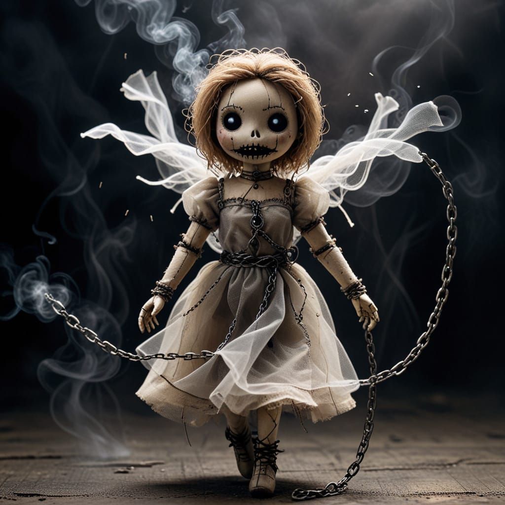 Ethereal Voodoo Doll in Dark, Eerie Atmosphere