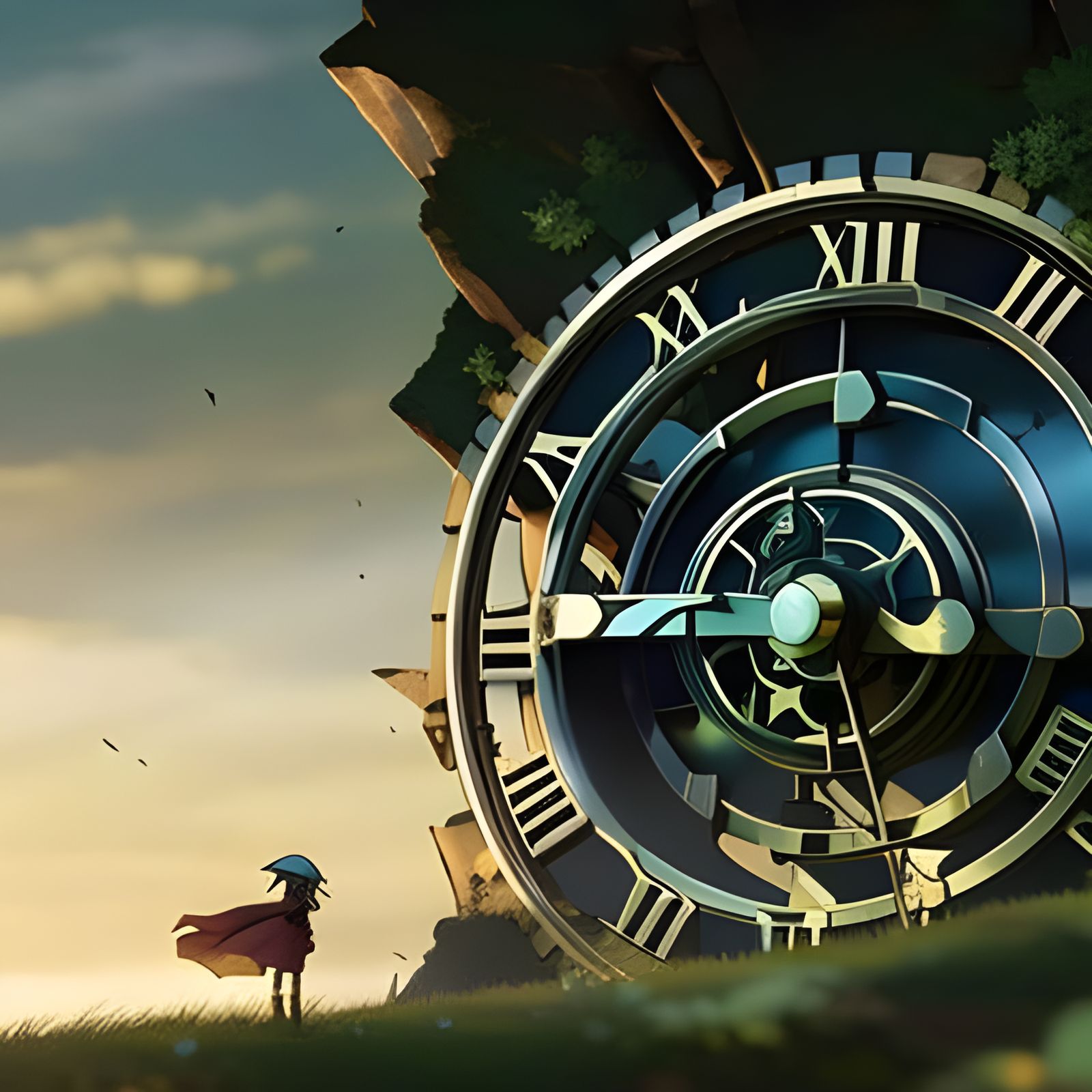 Fallen Clock in Forest, Anime Style