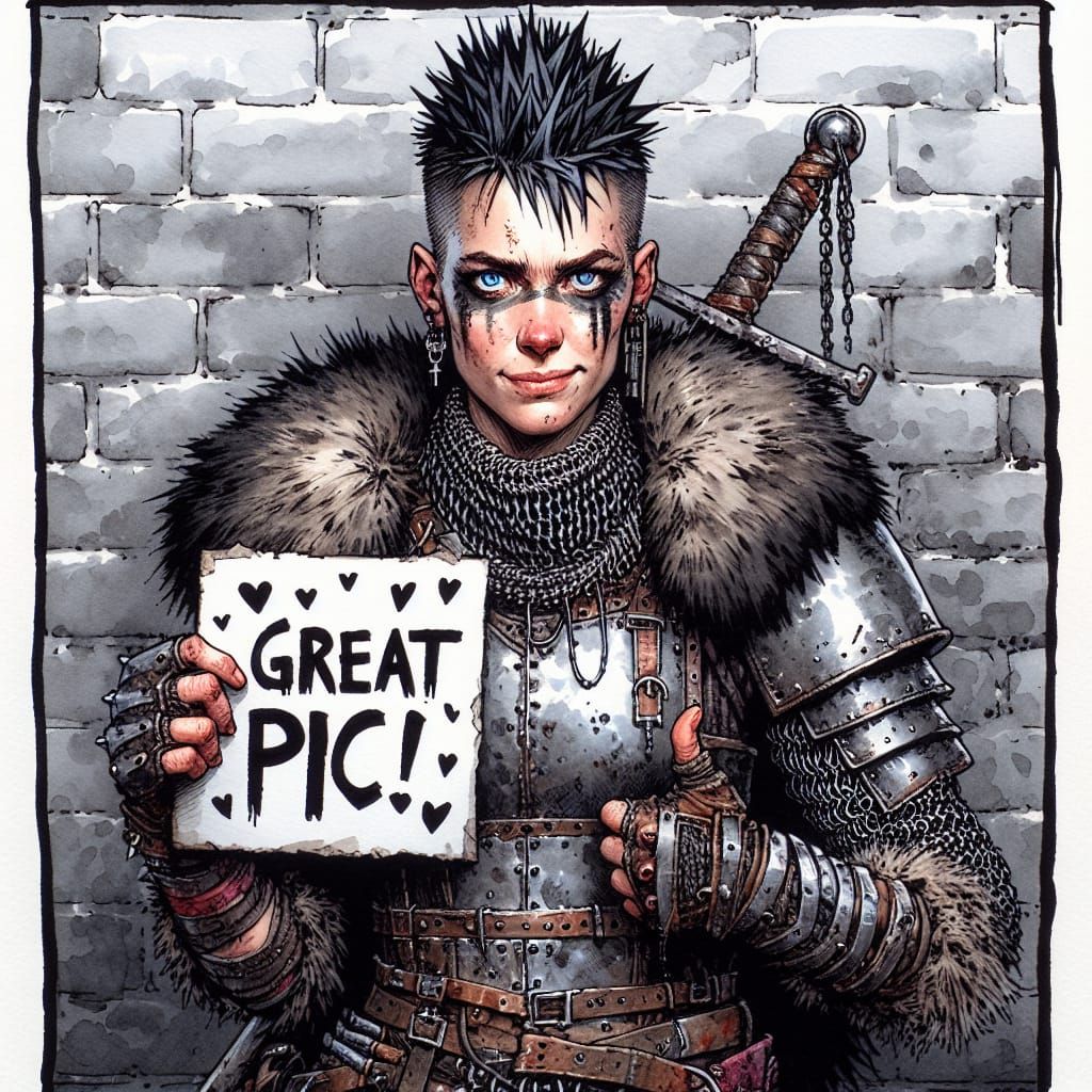 Gritty Valkyrie Punk Greets with Sign