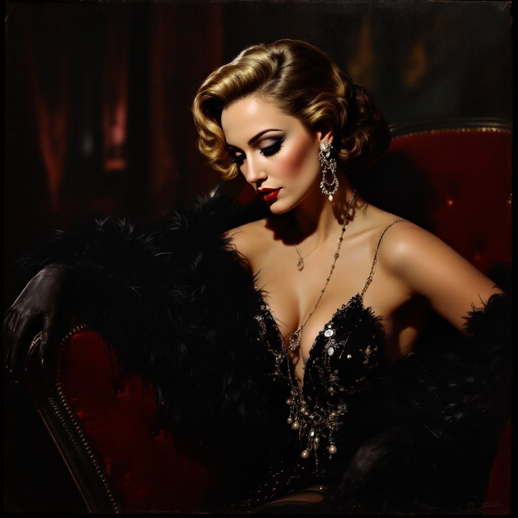 Glamorous Hollywood Siren in 1930s Evening Gown