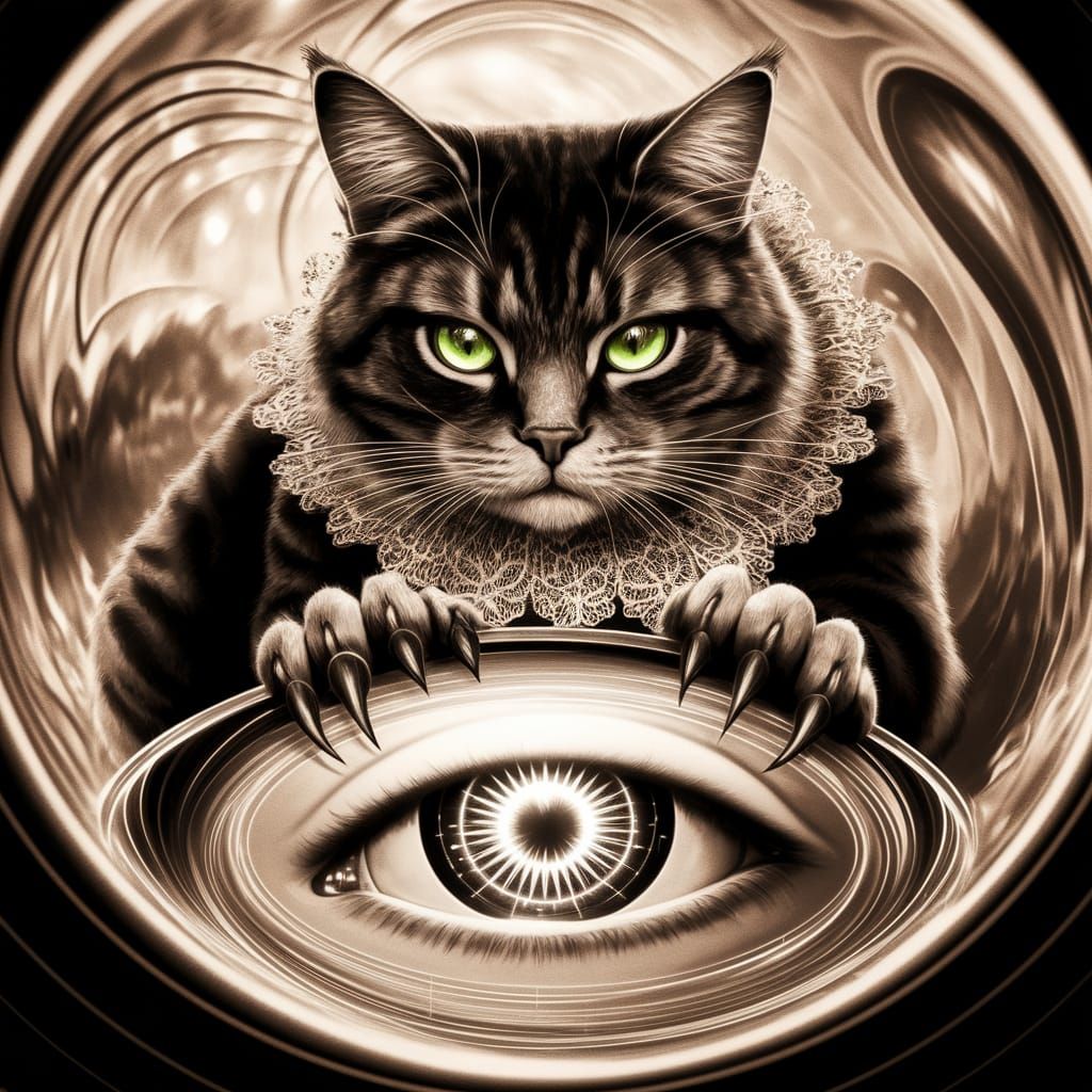 Whimsical Cat Adorns Enchanted Optical Illusion in Surreal P...