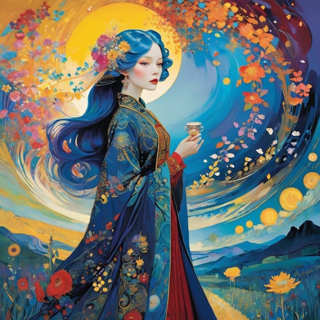 Colorful Pop Art Composition in Art Nouveau Style