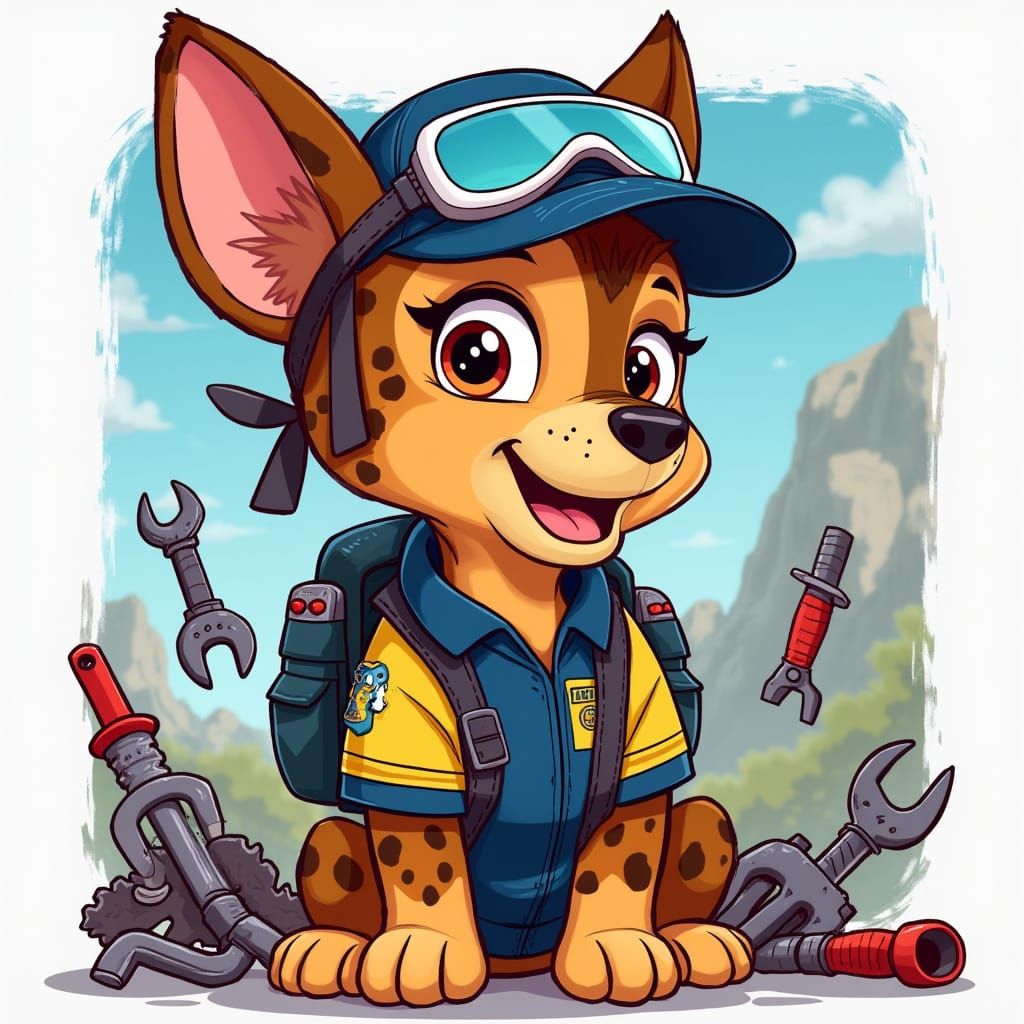 Vibrant Electrician Catahoula Leopard Dog in Paw Patrol Styl...