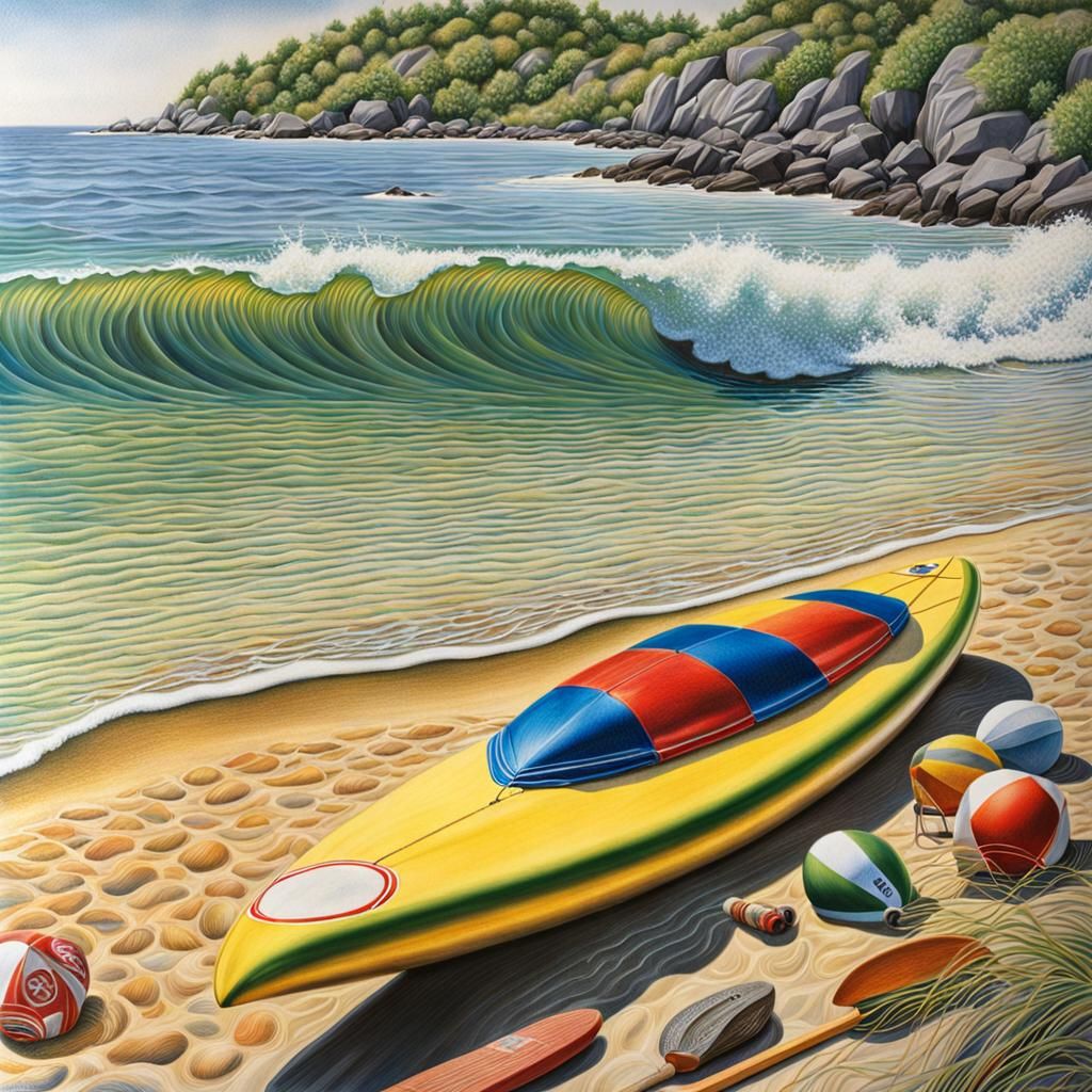 Detailed Colored Pencil Drawing of Summer Beach