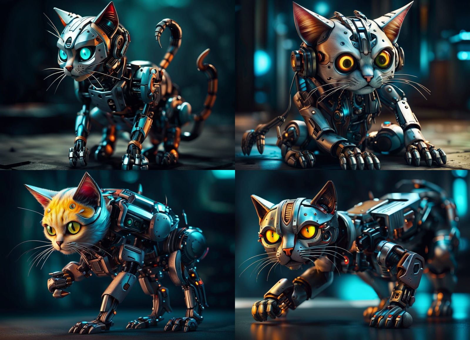 Cute Robot Cat with Cyberpunk Claw