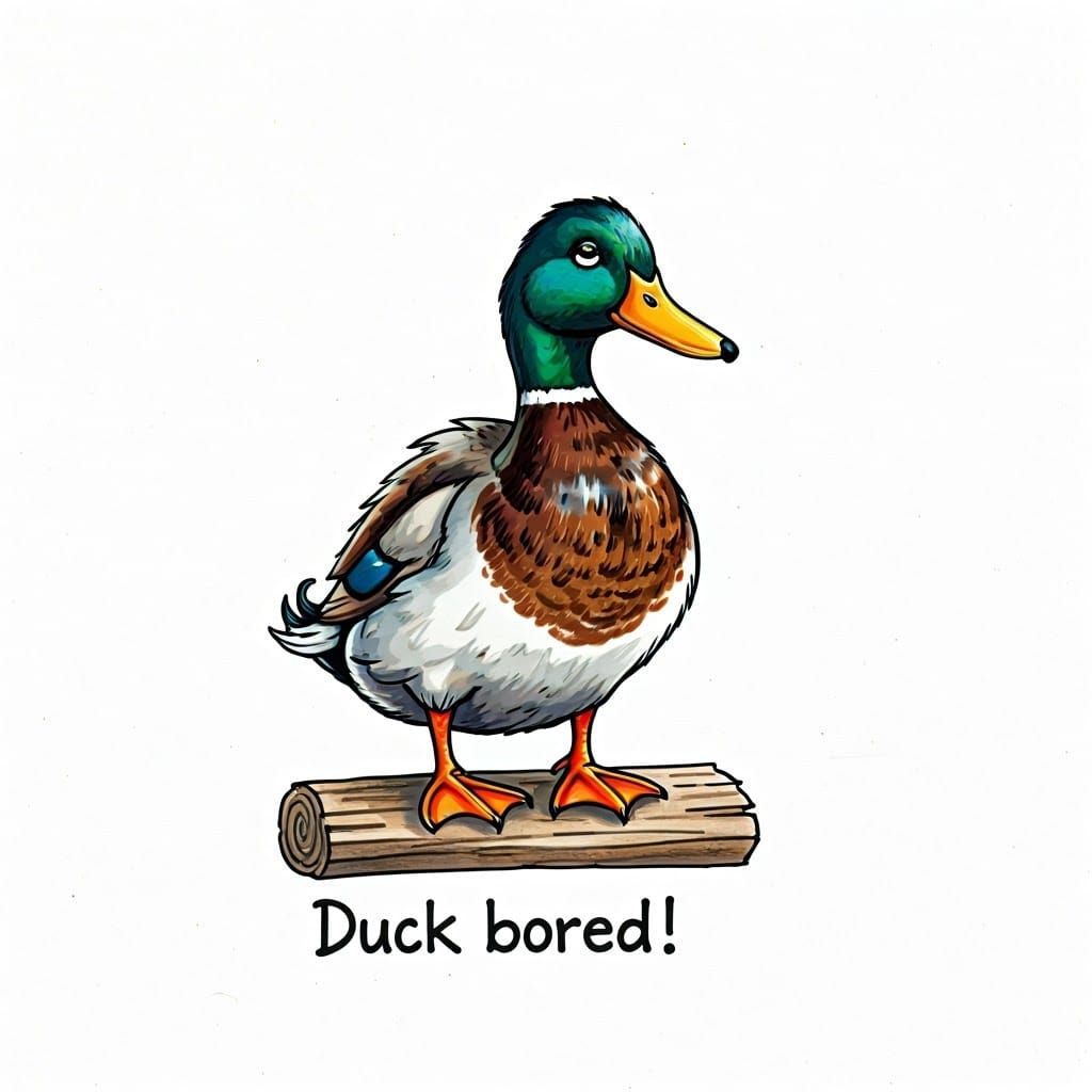 Whimsical Duck Displays Boredom on Wood Plank