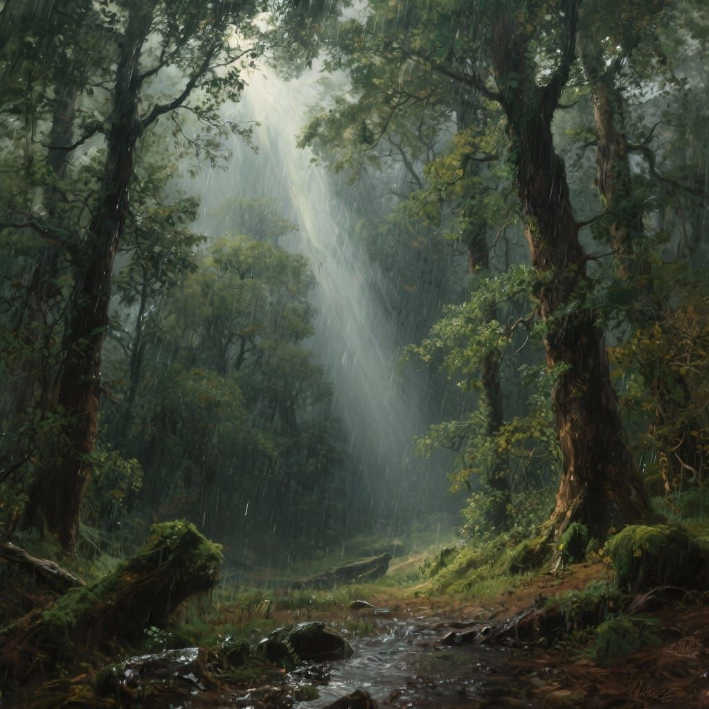 Atmospheric Forest in Heavy Rain