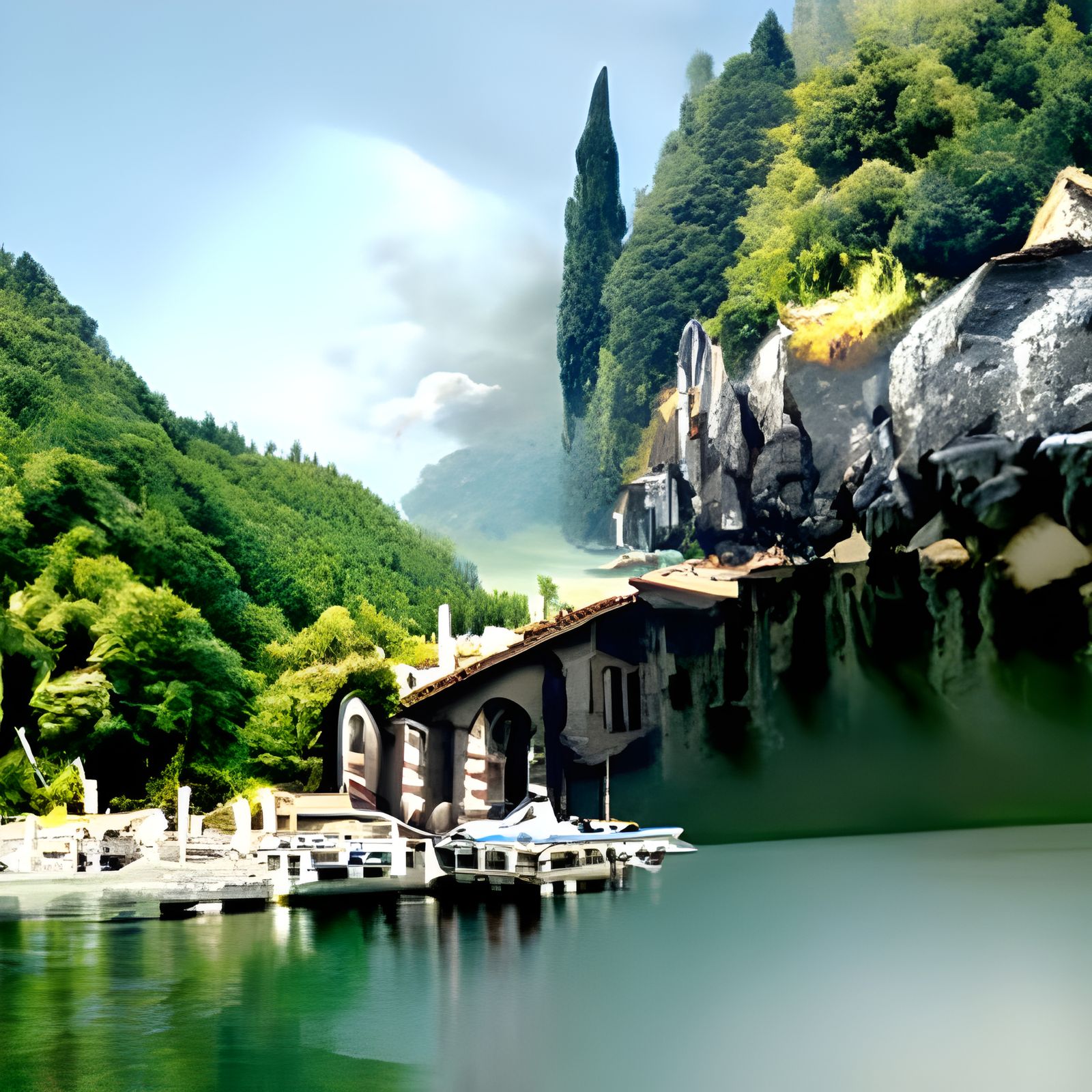 Lake Cuomo Italy: Detailed Matte Painting