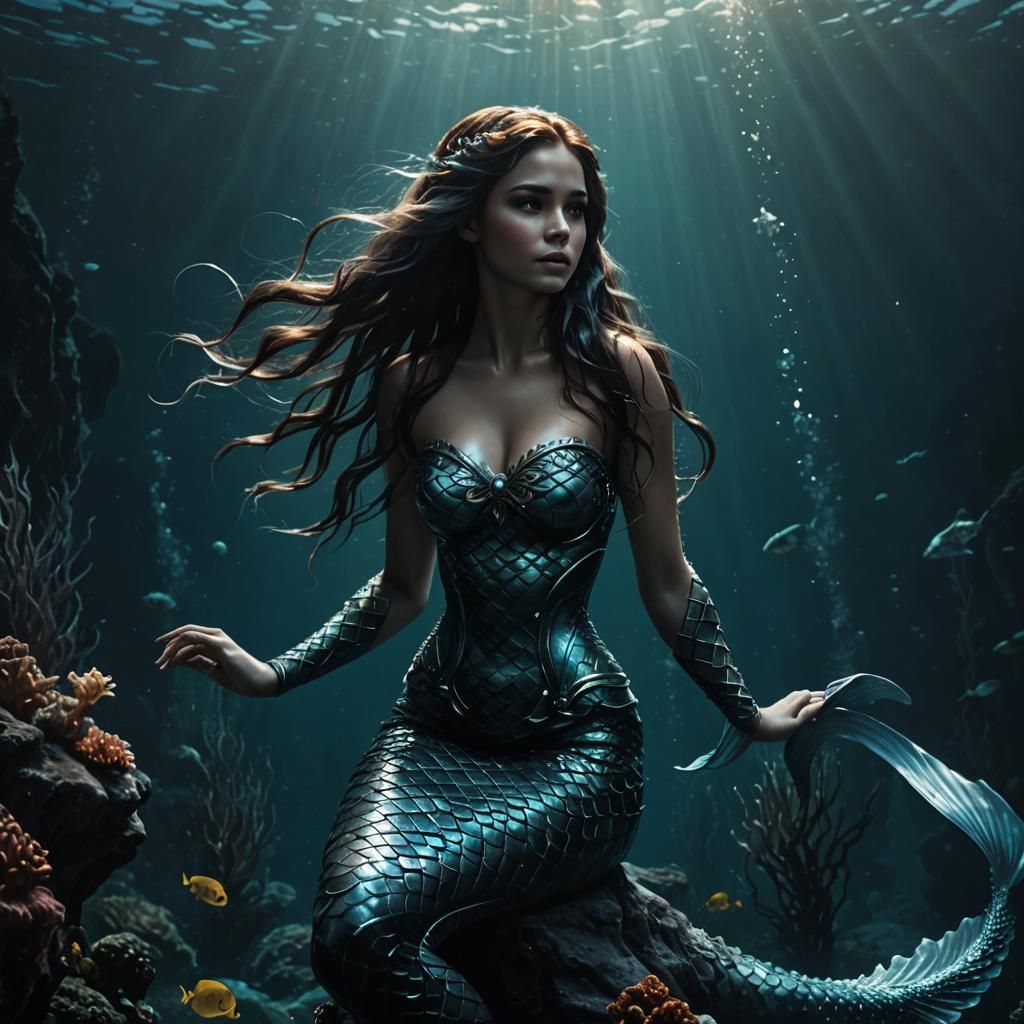 Beautiful Mermaid in the Deep Sea