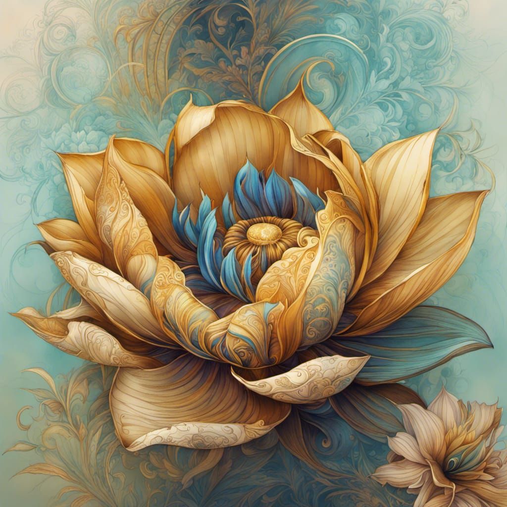 Intricate Lotus Flower Mehndi Design in Colored Pencil