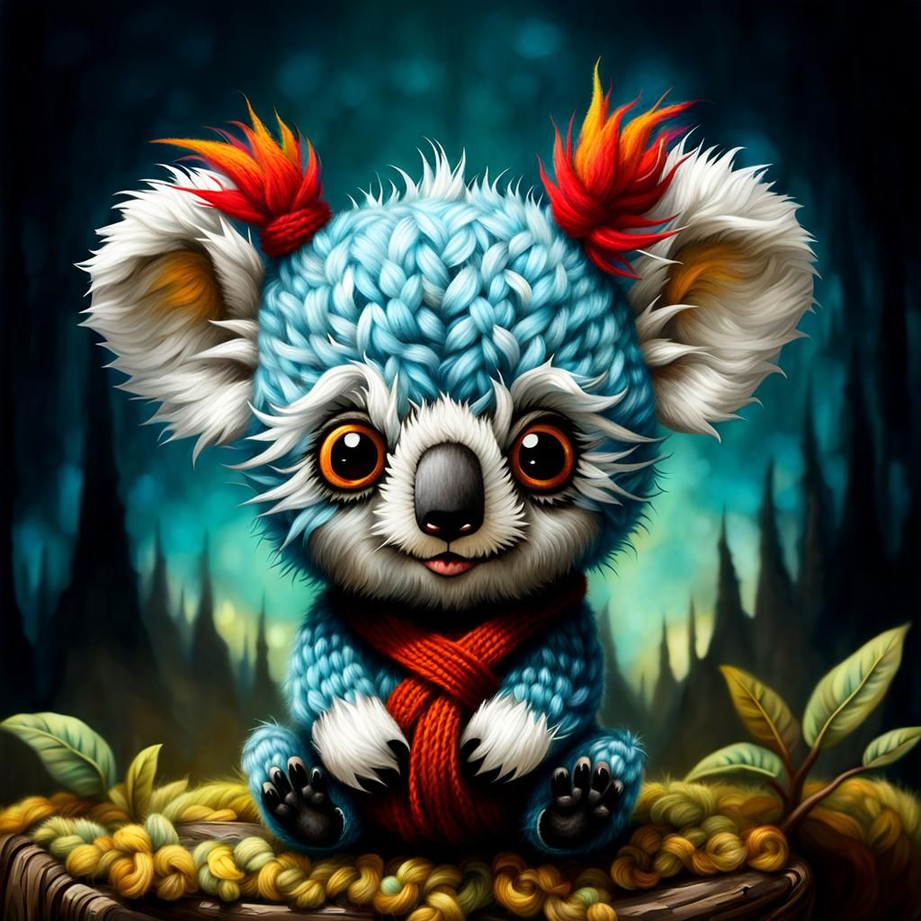 Baby Koala with Red Mohawk in Whimsical Fairytale Style