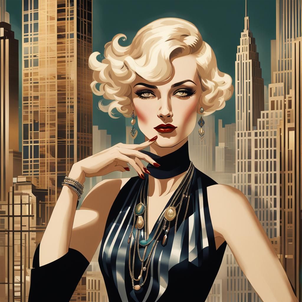 Glamorous Jazz Age Woman in Art Deco Style