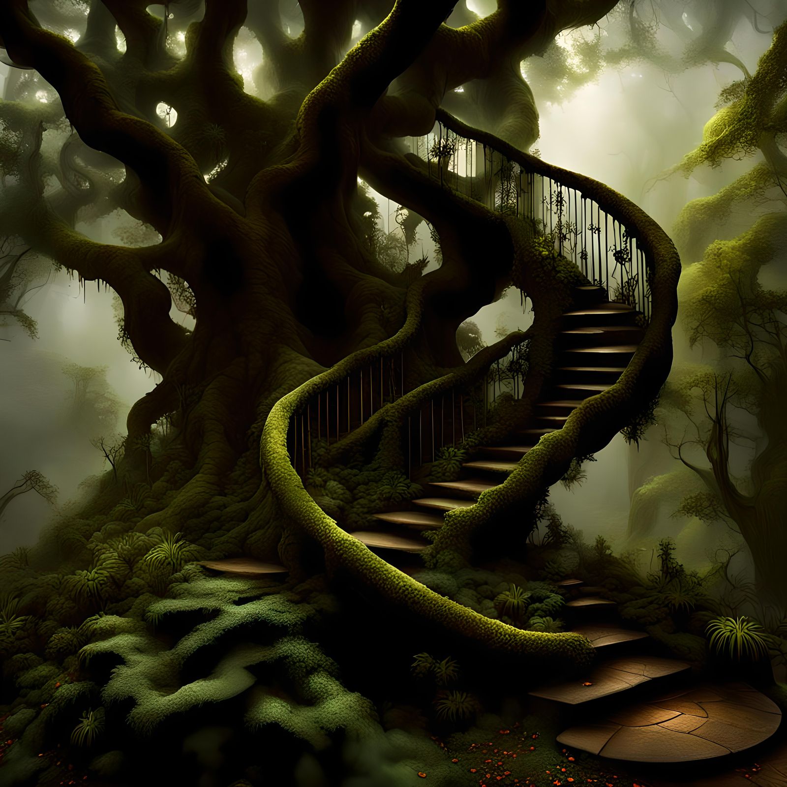 Spiral Staircase in Tropical Tree, Baroque Style