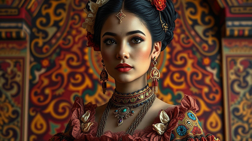 Ornate Portrait of Latina Woman in Latin Style