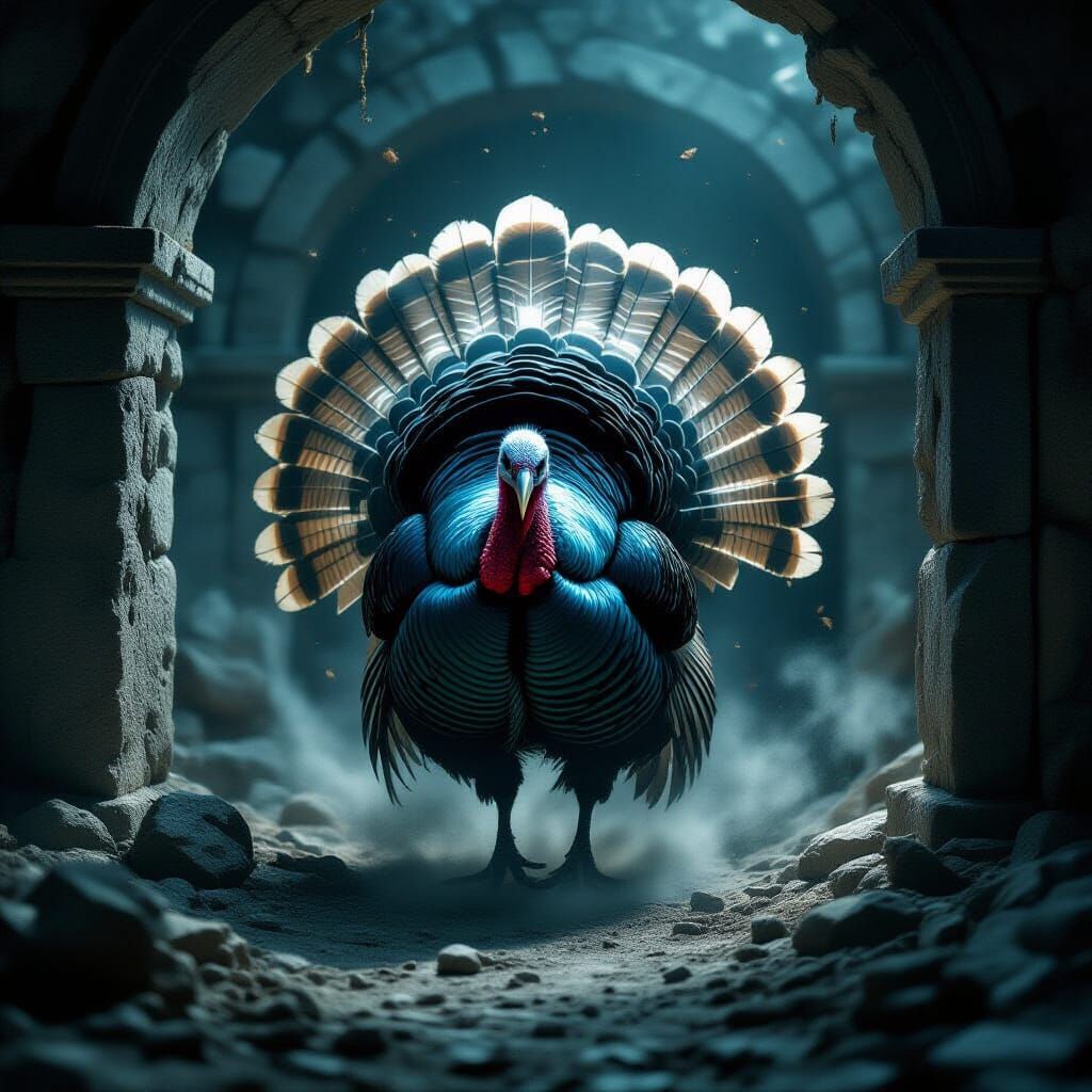 Spectral Turkey Rises from Ancient Tomb in Chiaroscuro Horro...