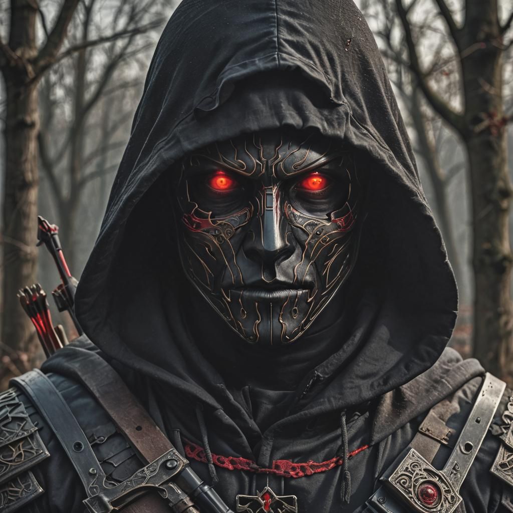 Mysterious Hooded Figure with Glowing Eyes