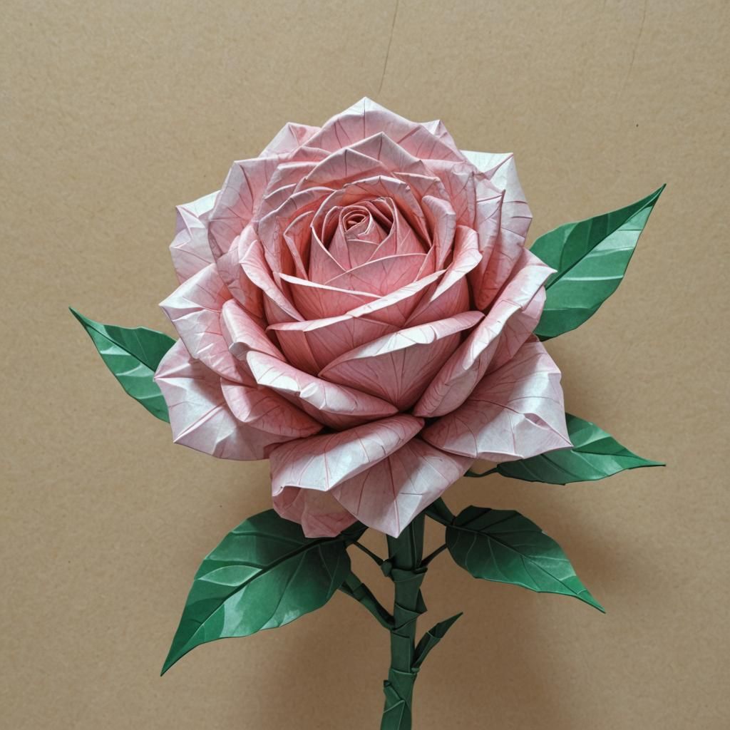 Photorealistic 3D Origami Rose in Manga Style