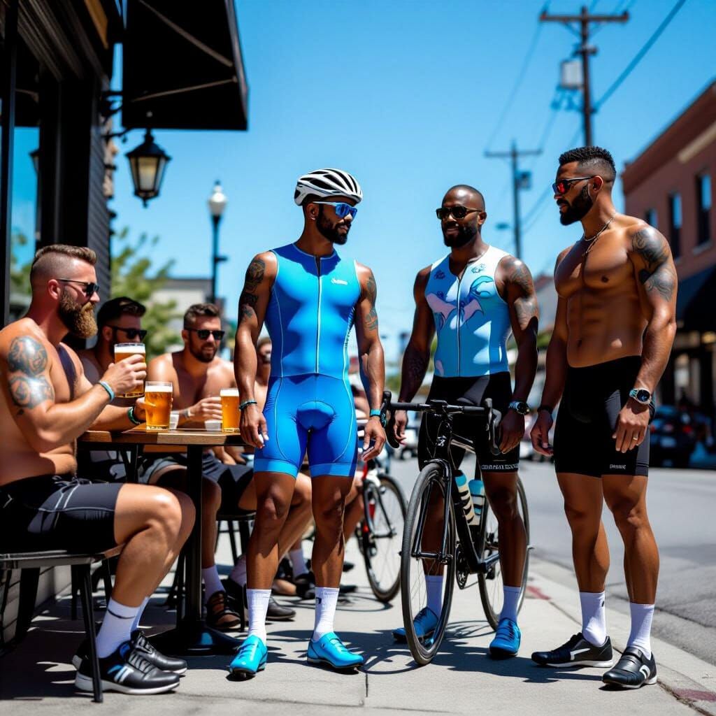 Gay Leather Cafe Scene in a Bold, Colorful Style